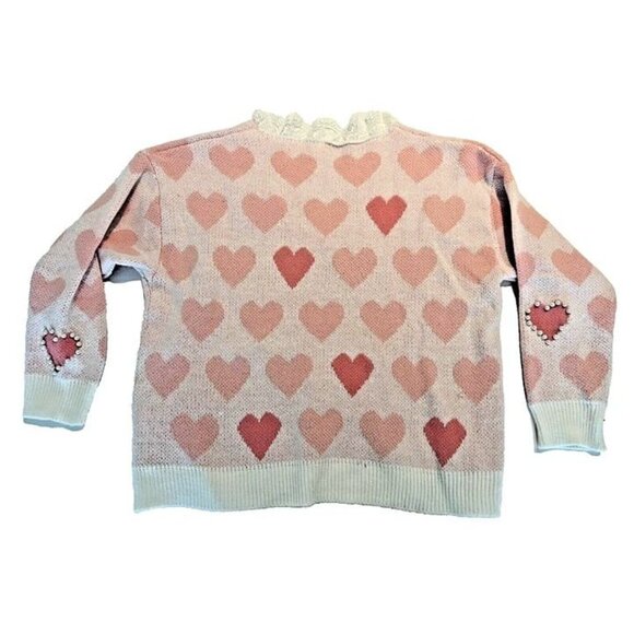 Woman XXL Valentines Day Pink Heart Pearl Laced Croquette Fairy‎ Chunky Sweater - Picture 3 of 6